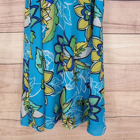NWT KAARI BLUE TURQUOIS FLORAL STENCIL LEAVES SLEEVELESS FLORAL DRESS WOMENS XS - Picture 3 of 9